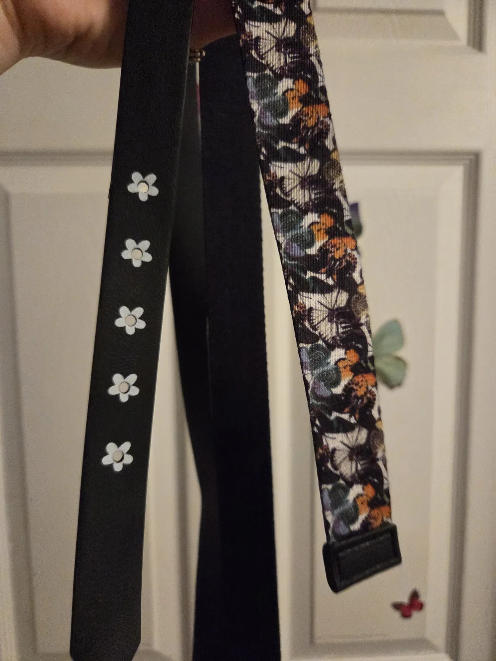 Set of 2 nwt kids belts size large L one butterflies one black w white details